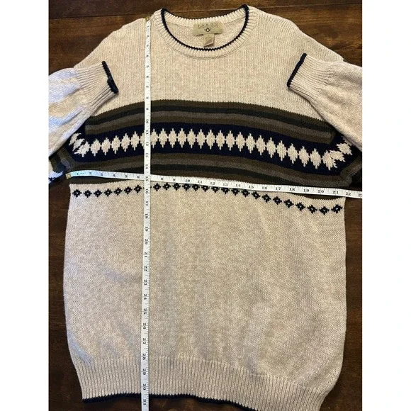 FARGO CLOTHING & SUPPLY CO Mens XL Crew Neck Long Sleeve Sweater Beige Fair Isle - Picture 5 of 5